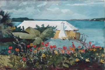  Flores Obras - Jardín de flores y bungalow Realismo pintor marino Winslow Homer